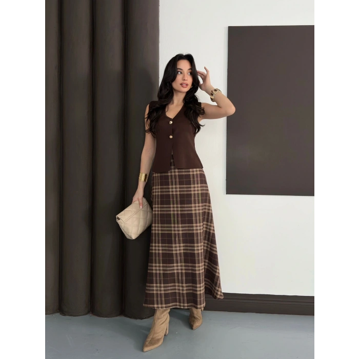 Ekose Uzun Etek Kahverengi