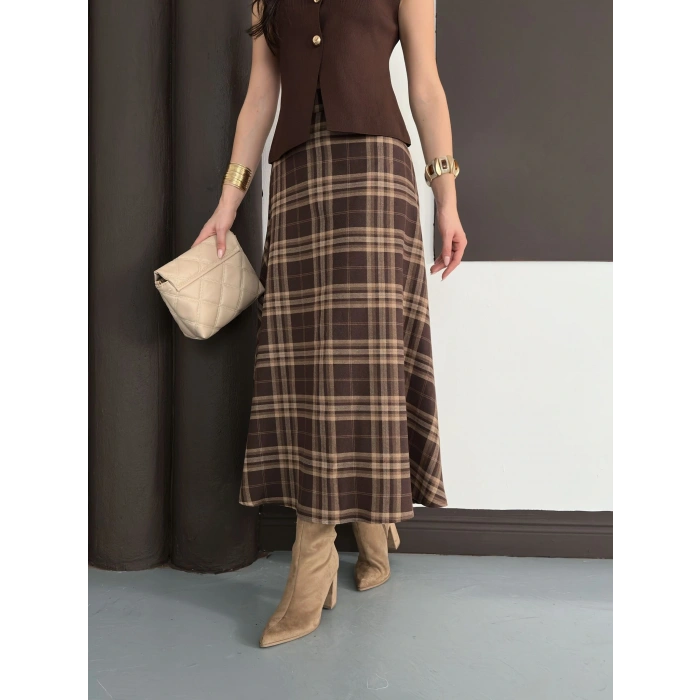 Ekose Uzun Etek Kahverengi