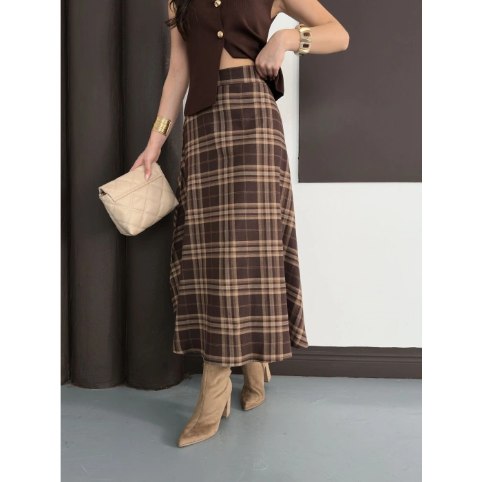 Ekose Uzun Etek Kahverengi