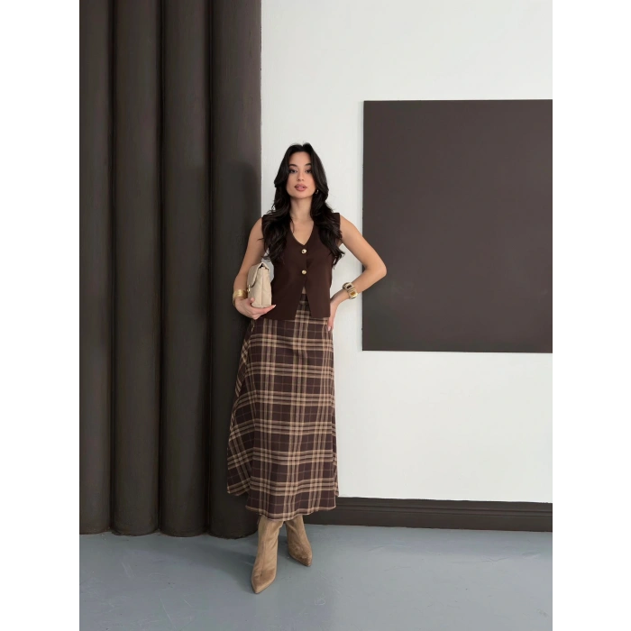 Ekose Uzun Etek Kahverengi