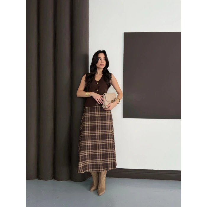 Ekose Uzun Etek Kahverengi