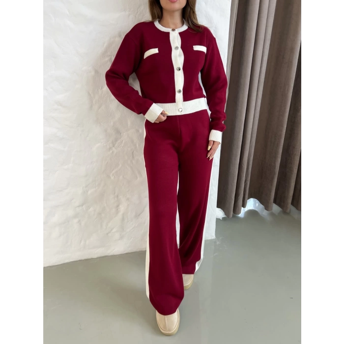 Elegant Line Triko Takım Bordo