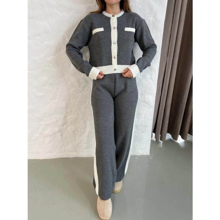 Elegant Line Triko Takım Koyu Gri