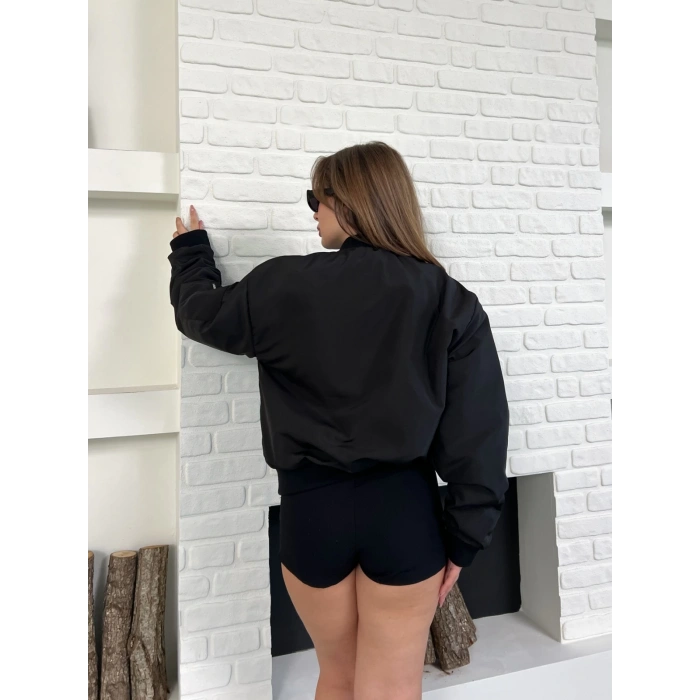 Fermuar Detaylı Bomber Ceket Siyah