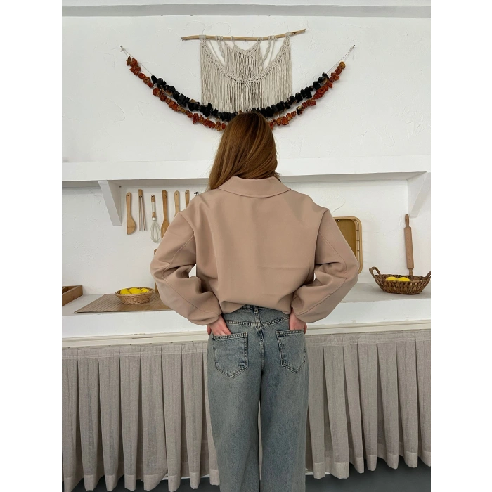 Fermuarlı Bomber Kaşe Ceket Bej