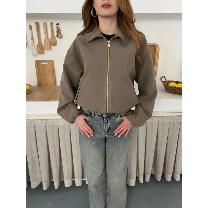 Fermuarlı Bomber Kaşe Ceket Haki