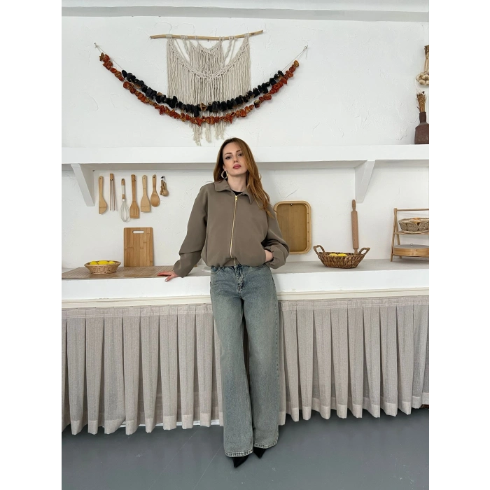 Fermuarlı Bomber Kaşe Ceket Haki