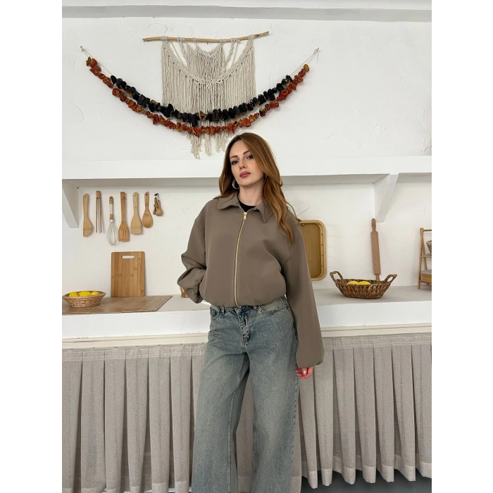 Fermuarlı Bomber Kaşe Ceket Haki