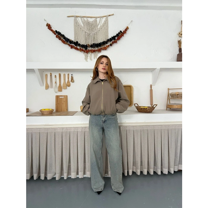 Fermuarlı Bomber Kaşe Ceket Haki