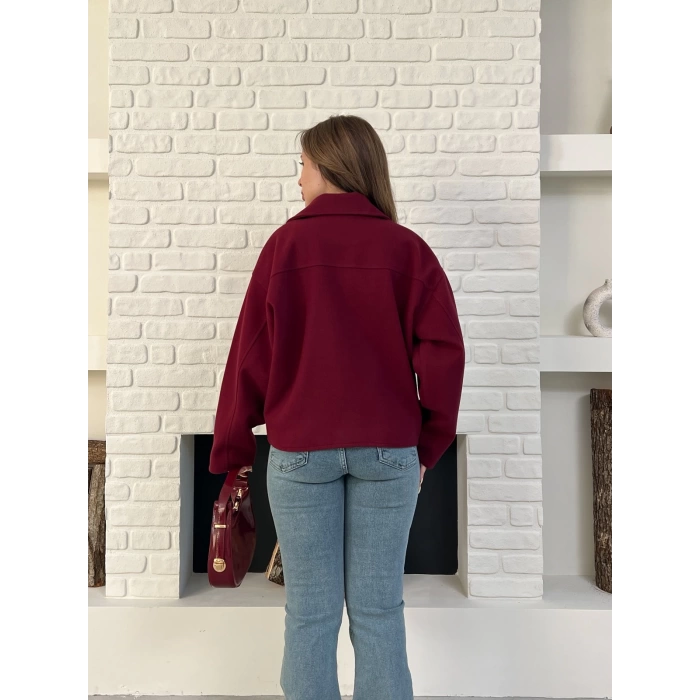 Fermuarlı Kaşe Kısa Ceket Bordo