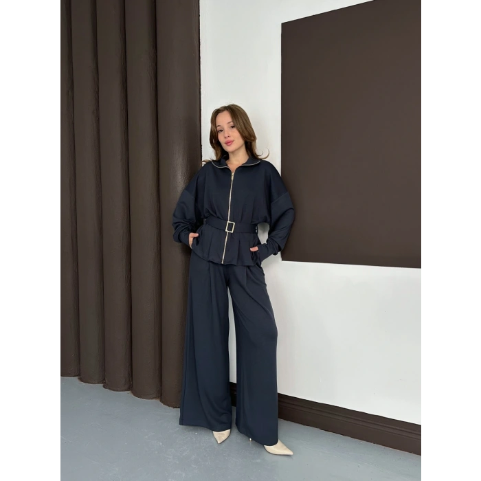 Fermuarlı Kemer Detaylı İkili Takım Antrasit