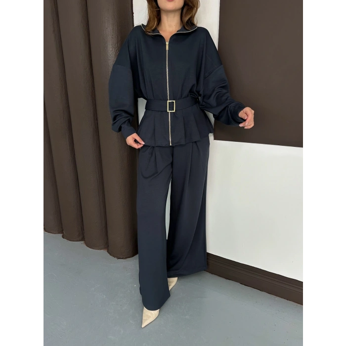 Fermuarlı Kemer Detaylı İkili Takım Antrasit