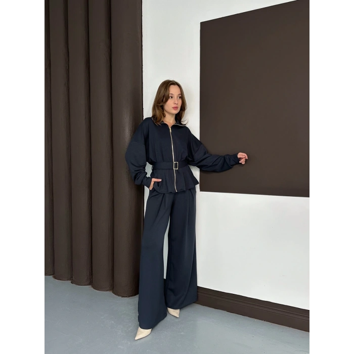 Fermuarlı Kemer Detaylı İkili Takım Antrasit