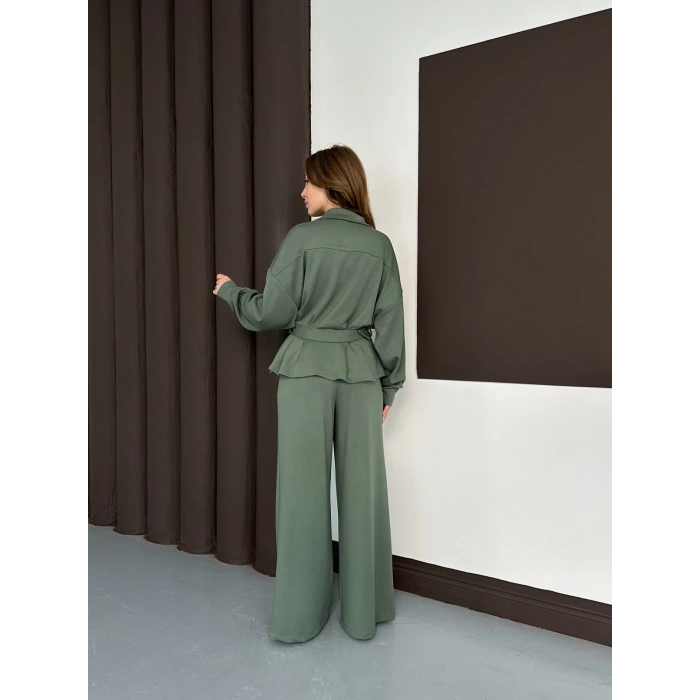 Fermuarlı Kemer Detaylı İkili Takım Yeşil