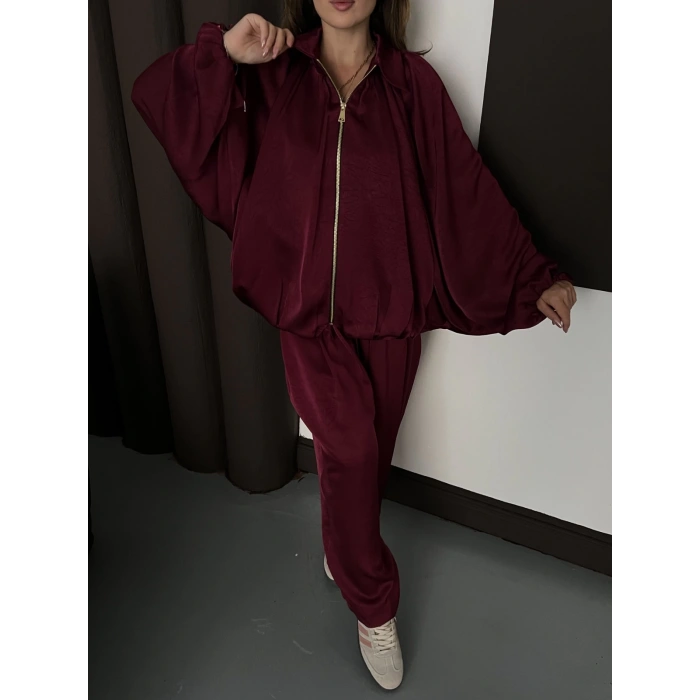 Fermuarlı Salaş Yarasa Takım Bordo
