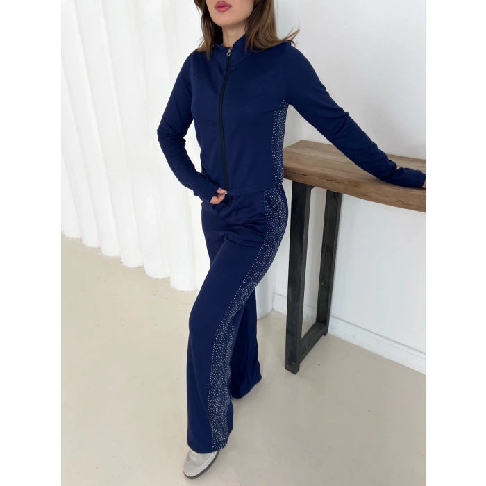 Fermuarlı Taş İşleme Detaylı Takım Lacivert