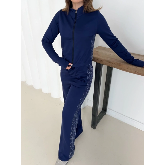 Fermuarlı Taş İşleme Detaylı Takım Lacivert