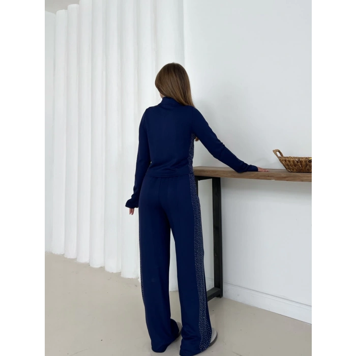 Fermuarlı Taş İşleme Detaylı Takım Lacivert