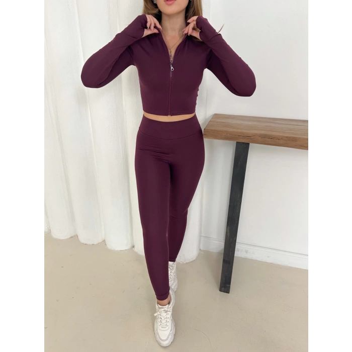 Fermuarlı Tayt Takım Bordo