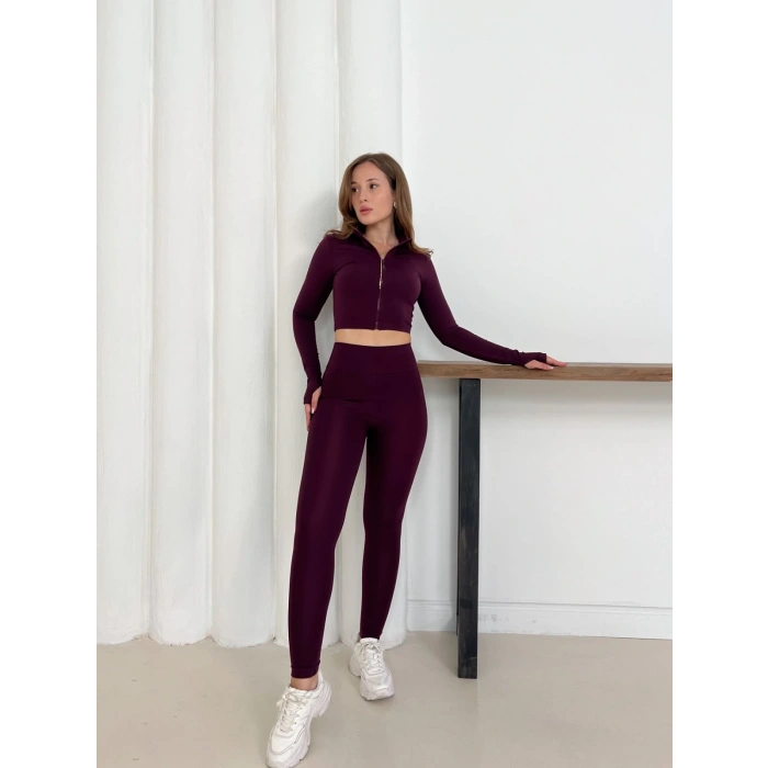 Fermuarlı Tayt Takım Bordo