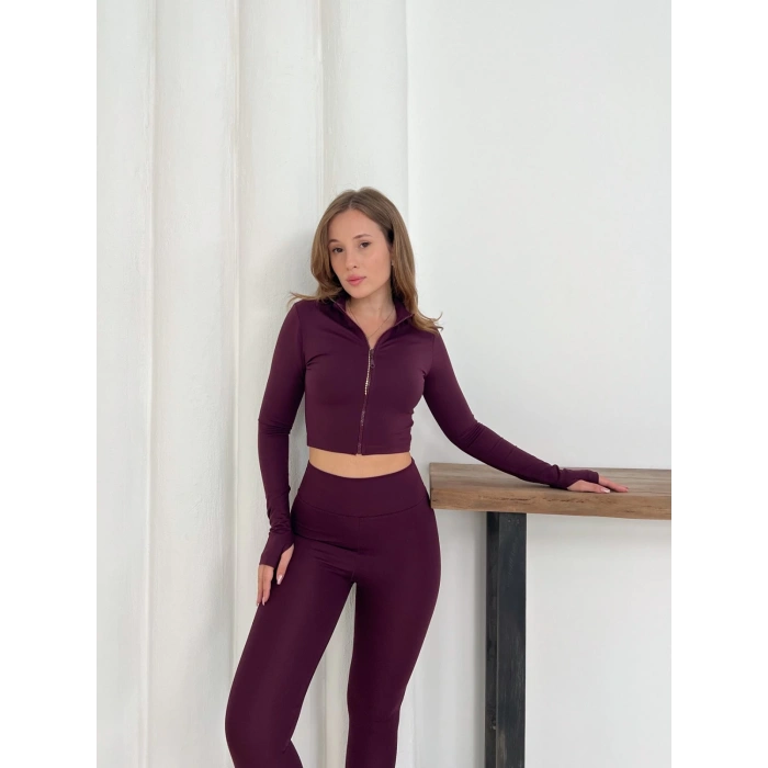 Fermuarlı Tayt Takım Bordo