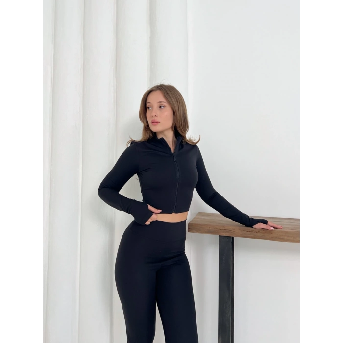 Fermuarlı Tayt Takım Siyah