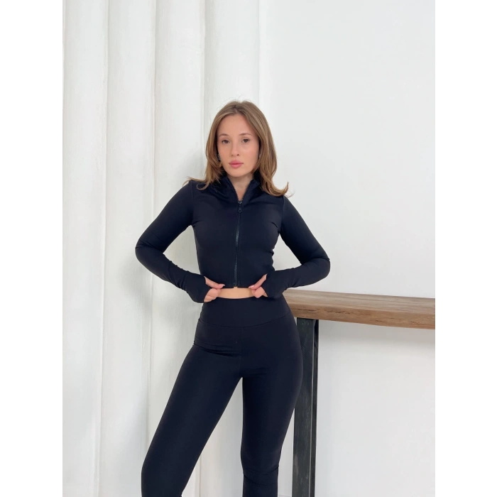 Fermuarlı Tayt Takım Siyah