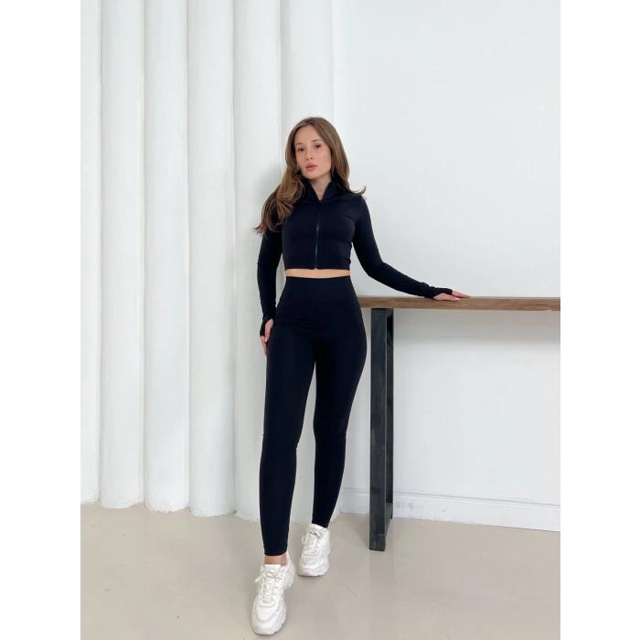 Fermuarlı Tayt Takım Siyah