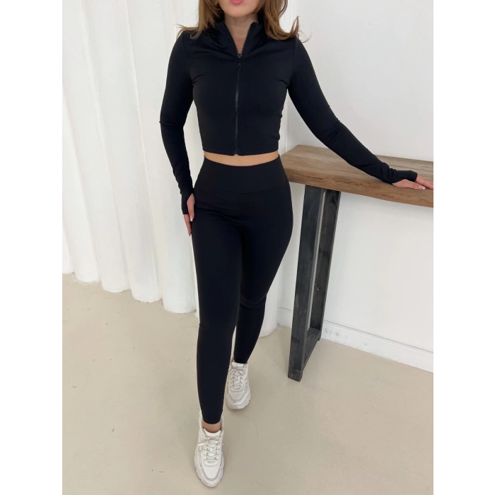 Fermuarlı Tayt Takım Siyah