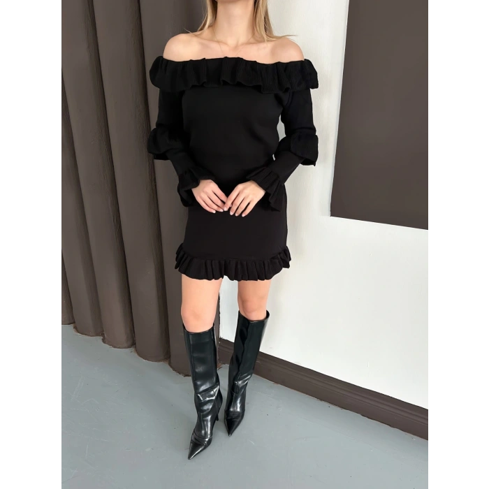 Fırfır Detay Triko İkili Takım Siyah