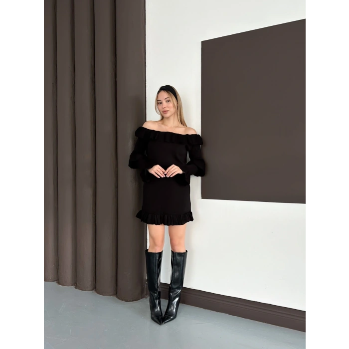 Fırfır Detay Triko İkili Takım Siyah