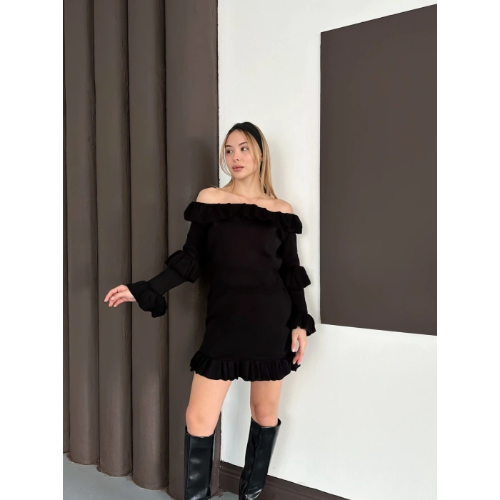 Fırfır Detay Triko İkili Takım Siyah