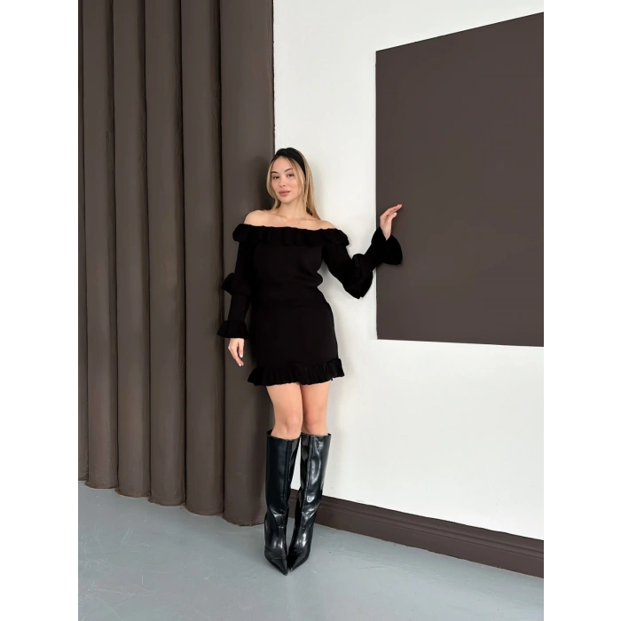 Fırfır Detay Triko İkili Takım Siyah