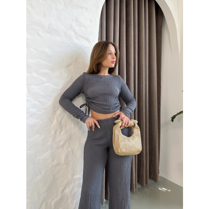 Gofre Kumaş Daily Glow Takım Koyu Gri
