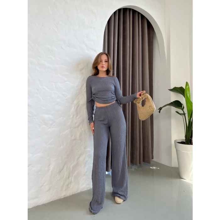 Gofre Kumaş Daily Glow Takım Koyu Gri