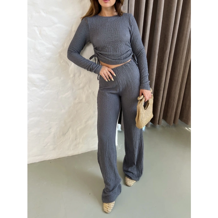Gofre Kumaş Daily Glow Takım Koyu Gri