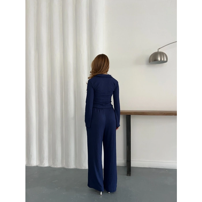 Gofre Kumaş Gömlekli Takım Lacivert