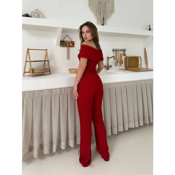 Gofre Kumaş Madonna Takım Kırmızı