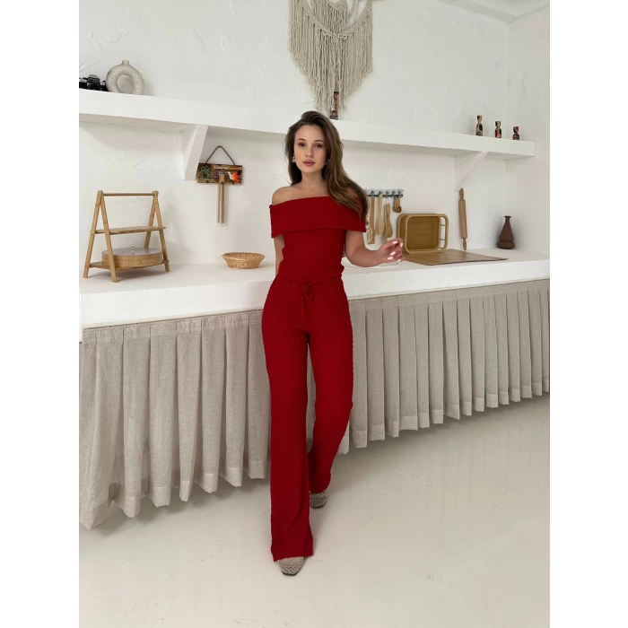 Gofre Kumaş Madonna Takım Kırmızı