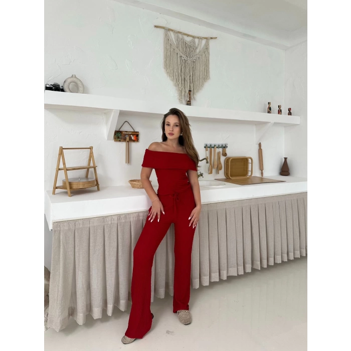 Gofre Kumaş Madonna Takım Kırmızı