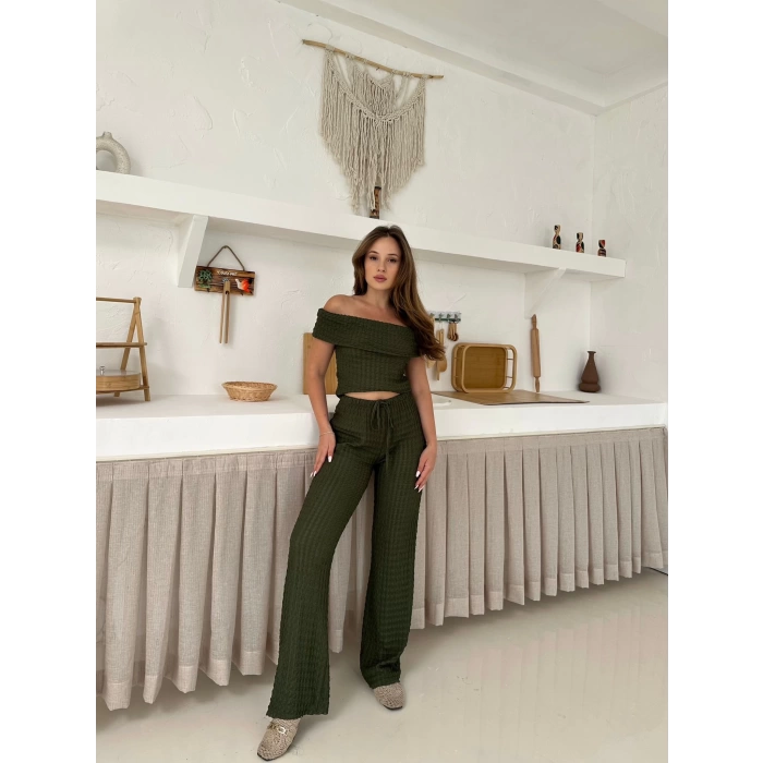 Gofre Kumaş Madonna Takım Yeşil