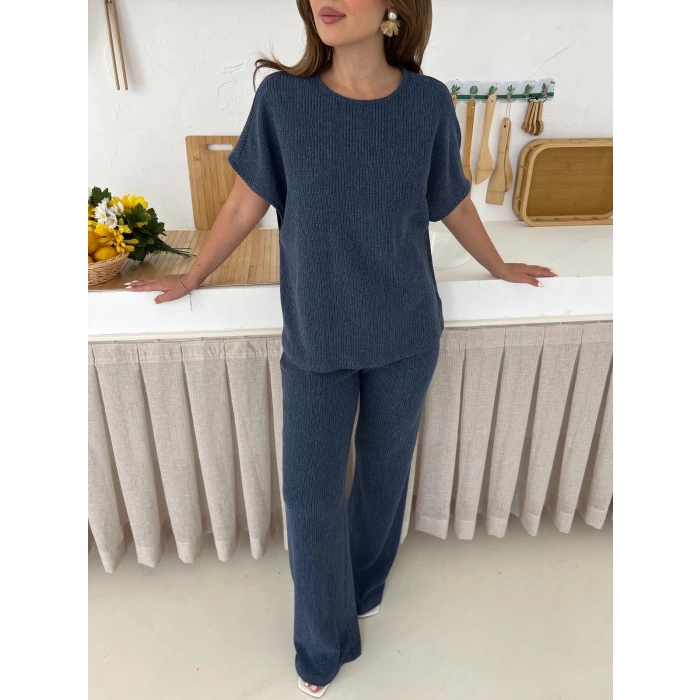 Gofre Kumaş Pantolonlu Takım Lacivert