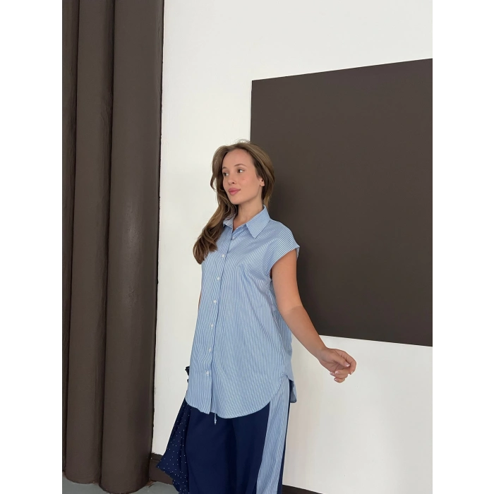 Gömlekli Taş Detaylı Üçlü Set Lacivert