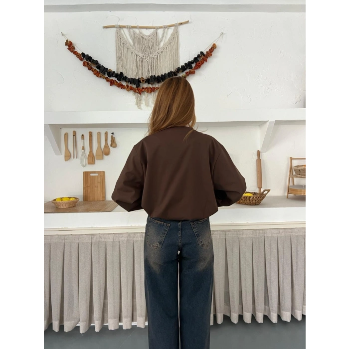 Hakim Yaka Fermuarlı Bomber Kaşe Ceket Acı Kahve