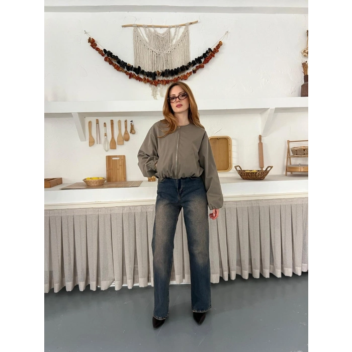 Hakim Yaka Fermuarlı Bomber Kaşe Ceket Haki