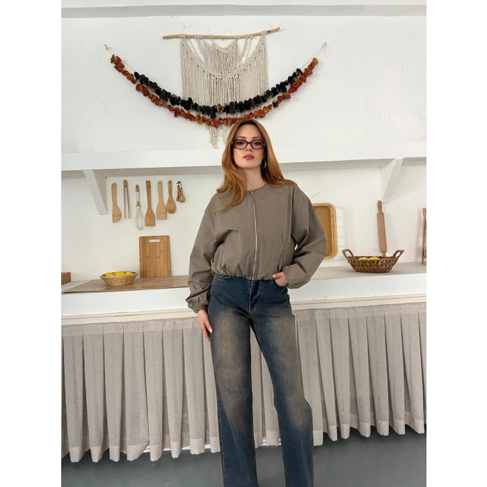 Hakim Yaka Fermuarlı Bomber Kaşe Ceket Haki