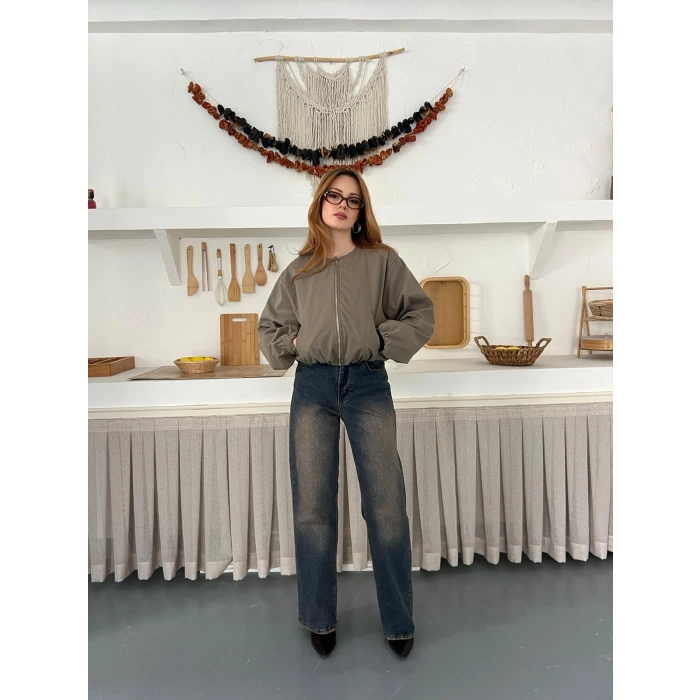 Hakim Yaka Fermuarlı Bomber Kaşe Ceket Haki