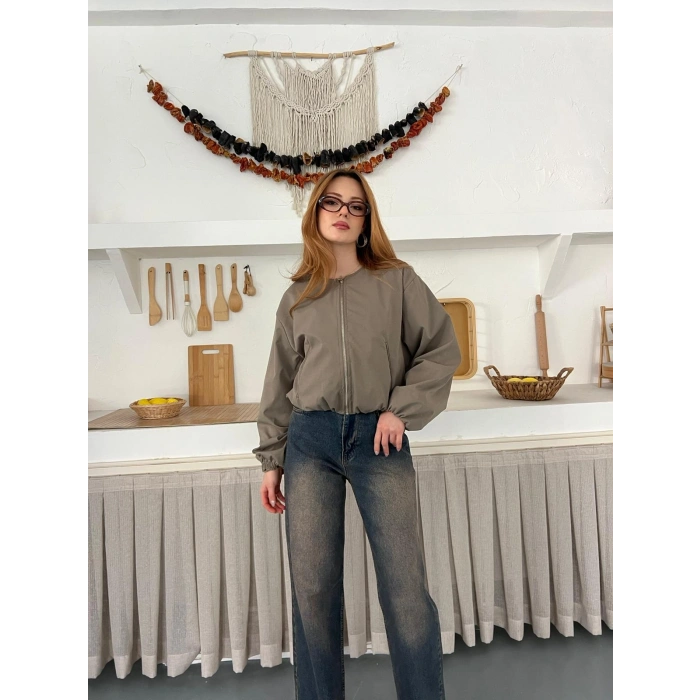 Hakim Yaka Fermuarlı Bomber Kaşe Ceket Haki