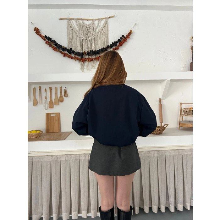 Hakim Yaka Fermuarlı Bomber Kaşe Ceket Lacivert