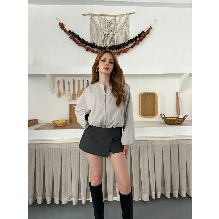 Hakim Yaka Fermuarlı Bomber Kaşe Ceket Taş